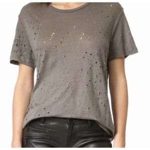 IRO Women's Size M Linen "Clay" Distressed T-Shirt Smoke Gray Short Sleeve Top